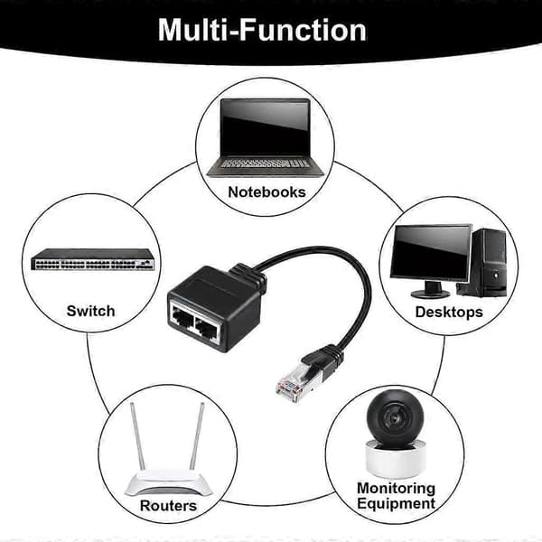 Adapterkabel Ethernet-splitter 1 til 2 kabel for Cat 7 LAN Ethernet-kontakt