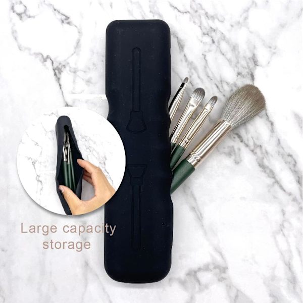 Rejsemakeupbørsteholder, blød og elegant makeupværktøjsarrangør til rejser, sort