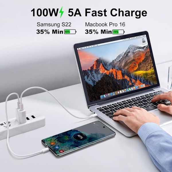 2-pack USB C till USB C-kabel 2 m, USB C-kabel snabbladdning USB typ C