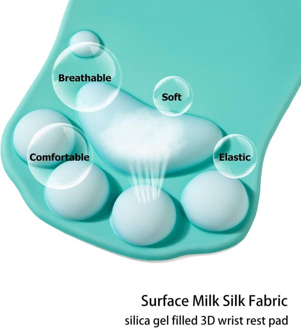 Musematte med kattepote, ergonomisk musematte, musematte i silikongel, søt musematte, Kawaii musematte, for hjem/kontor/spilling, musematte grønn og gul Green 2