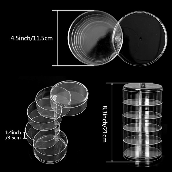 360° Roterende Smykkeskrin med Opbevaringslåg, 5-Lags Smykkeorganisator til Ringe, Øreringe, Armbånd og Halskæder (Transparent)