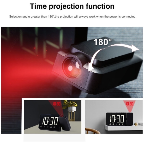 Projektio herätyskello kaksoisherätysaika LED-näyttö elektroninen kello neutraali - valkoinen valo vit