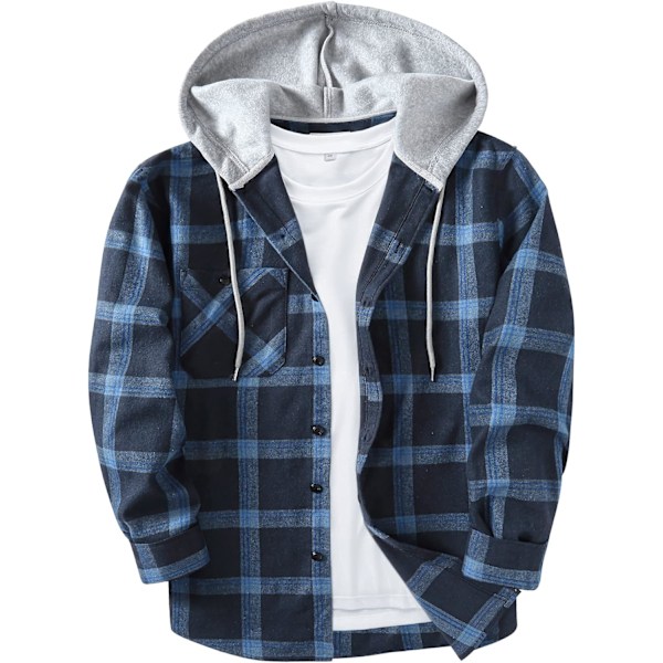 Herreskjorter med tern - Langærmet skjorte med lomme - Knapper foran - Ternet skjortejakke i flanel - Regular fit - 4 sæsoner - Træfældningsskjorter - M-3XL Navy Blue L