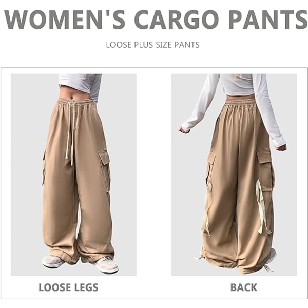 Khaki baggy cargo-housut Vintage Gothic korkeavyötäröiset suoralahkeiset housut /S khaki S