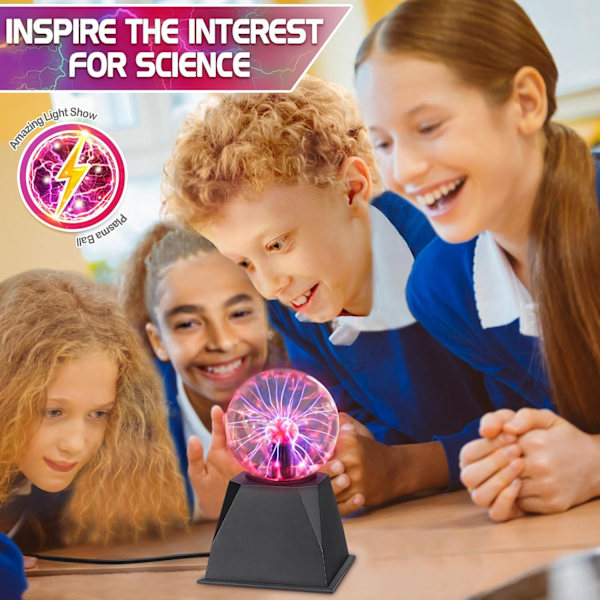Plasma Ball 4 tommer, Berørings- og lydsensitiv plasmalampe, Vitenskapssett for barn, Flott pedagogisk gave til gutter, Magisk nattlys