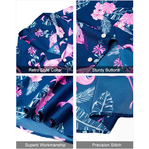 Herr Hawaiian skjorta och shorts set Regular Fit kortärmad casual funky strand flamingo skjorta set 3XL Blue Flamingo