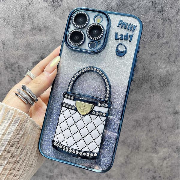 For iPhone 15 Pro Deksel Speil Støtte TPU+PC Gradient Glitter Telefondeksel