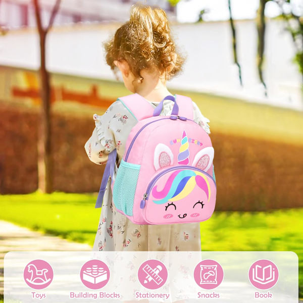 Barnryggsäck Liten Ryggsäck, Förskola Ryggsäck med Bröstrem, Vattentät Dagisryggsäck för 1-5 År Rosa
