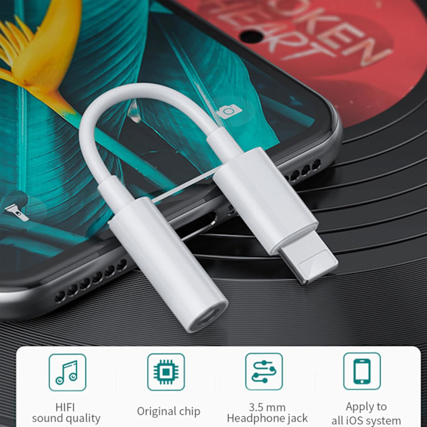 iPhone-sovitin, iPhone-kuulokeliitäntäsovitin [MFi-sertifioitu] Lightning–3,5 mm:n kuulokeliitäntä Aux-sovitin Audio Dongle -muunnin iPhone-sarjalle