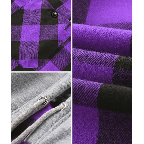 Herreskjorte med rutete mønster, langærmet skjorte med lomme, knappelukning, ternet skjortejakke i flanel, regular fit, 4 årstider, skjortejakke til tømmerhuggere, M-3XL Purple 3XL