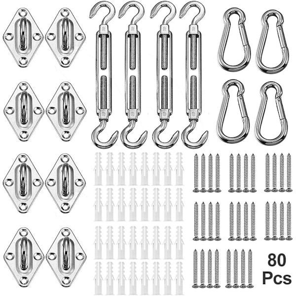 Sejlskygge Hardware Kit 5 tommer til Trekant Rektangel Solsejl Installation, 304 Grade Rustfrit Stål, 80 Stk