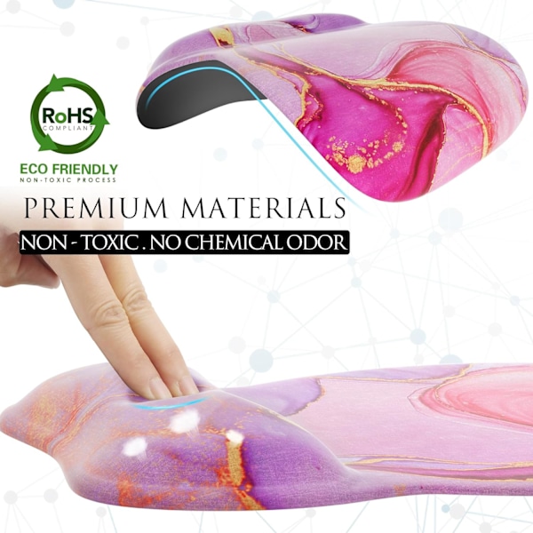 Ergonomisk musmatta med handledsstöd i minnesskum, bekväm datormusmatta för bärbar dator, smärtlindrande handledsstöd Pink Marble