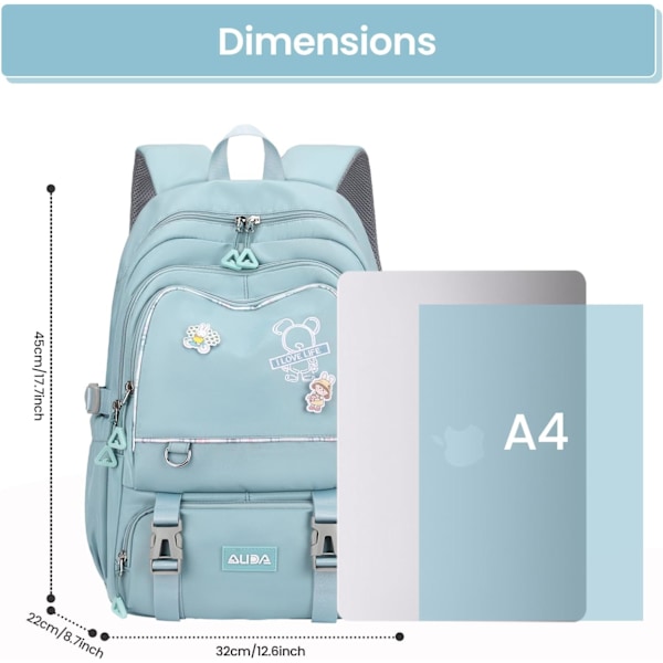Skolesekken for tenåringsjenter Student Reise Ryggsekk Stor Lett Vanntett Mote Ryggsekk