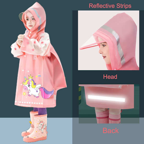 Barn Regnrockar Regn Poncho Flickor Pojkar Regnjacka Vattentät Poncho Småbarn Cartoon Regnkläder Återanvändbar med Bärbar Väska S-4XL Storlek Pink L / 5-6 Years