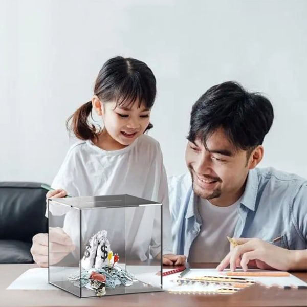 12cm Sparegris Akryl Transparent Støvtæt Cube Pengebokse Opbevaring Penge Sparegris