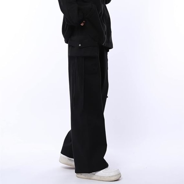 Svarta lösa overaller för kvinnor Vintage byxor med vida ben /XL black XL