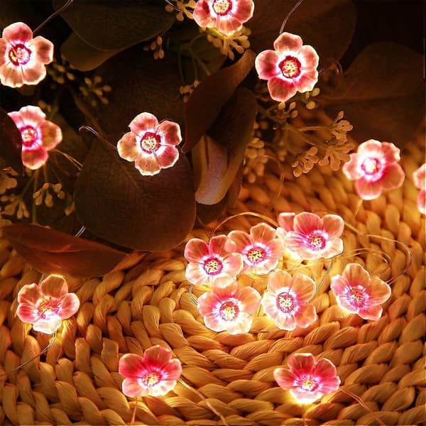 40 LED Rosa Körsbärsblommor Ljusslinga, USB och Batteridriven, för Jul, Flickrum, Sovrum, Inomhus, Utomhus, Bröllop, Alla hjärtans dag