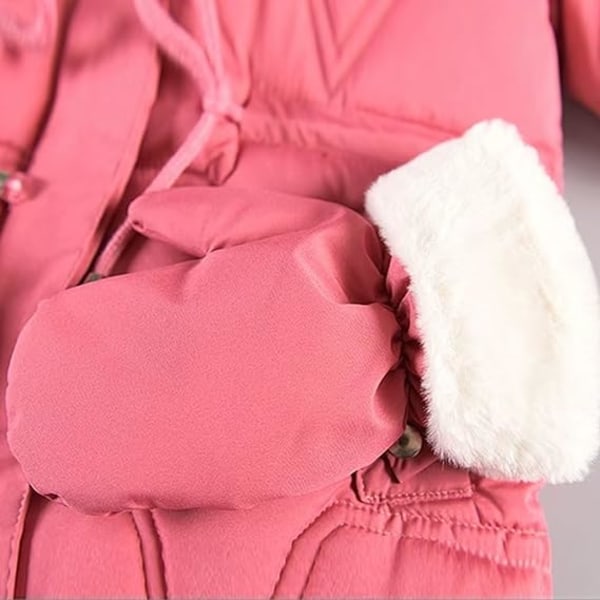 Djuprosa flickdunjacka tjock parkas med handskar /130cm Deep pink 130CM