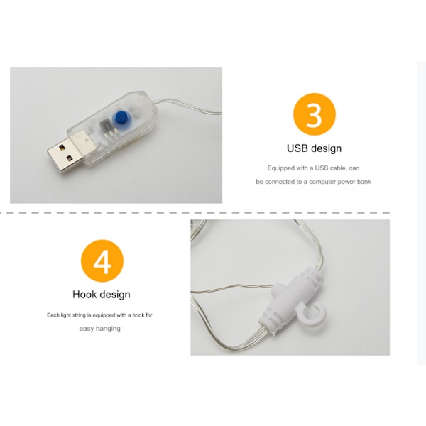 Jule USB Girlande Festoon LED Lys Julelys Kæde Ornamenter Ferie Bryllup Dekoration Lys Gardin Varm Hvid 3x1M, 100 Lys 3M*1M/100 lights