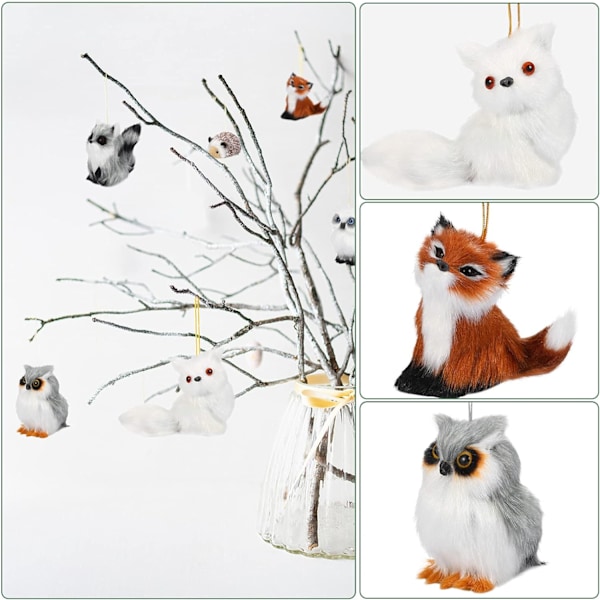 10 stycken Woodland Animal Julgransprydnader Faux Fur Plysch Djur Hängande Prydnader för Julgran Nyckelring