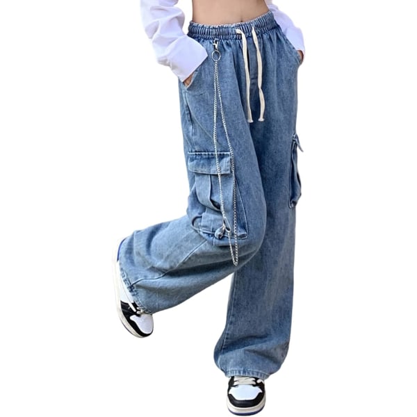 Blå baggy jeans lommelastarbeidsbeltekjede /L blue L
