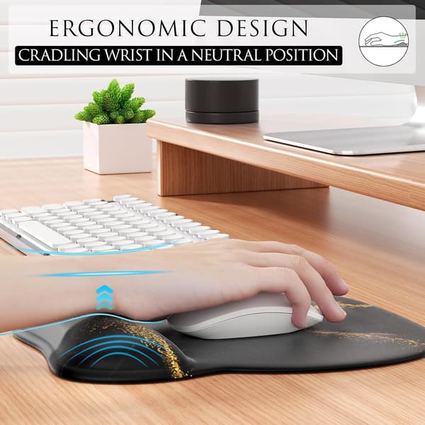 Ergonomisk musematte med håndleddstøtte i minneskum, komfortabel musematte for bærbar PC, smertelindrende håndleddstøtte Black Gold