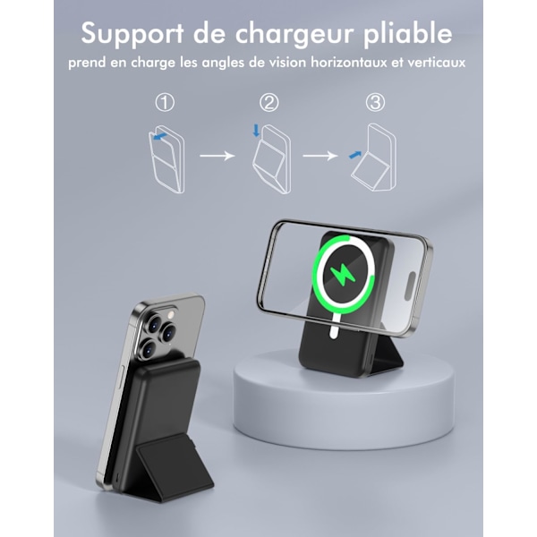 Ulkoinen akku Mag-Safe -laitteille, 10000mAh magneettinen langaton akku, kokoontaitettava varavirtalähde Mag-Safe PD 22.5W pikalataus USB-C LED-näyttö