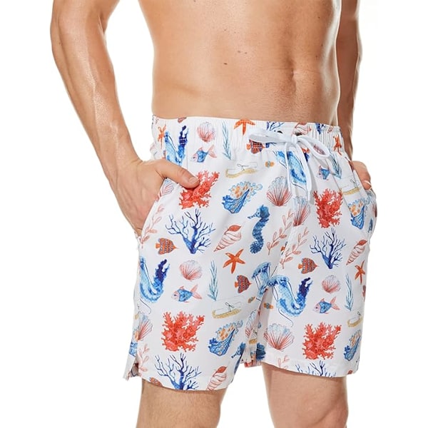 Badebukser for menn, hurtigtørkende badebukser, strandshorts for menn, sommer, fritid, badebukser, badetøy med nettingfôr og glidelåslommer