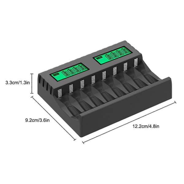 8 Spors Batterilader AA/AAA Digitalt Display Oppladbare Batterier Lading