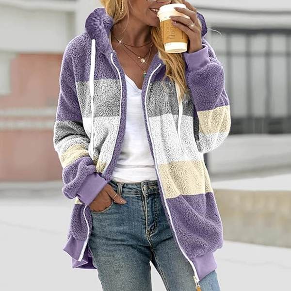 Hupullinen takki naisten teddy-fleece-takki siirtymätakki hupulla taskuilla vetoketju syksy talvi plyysi takki fleece-takki talvi