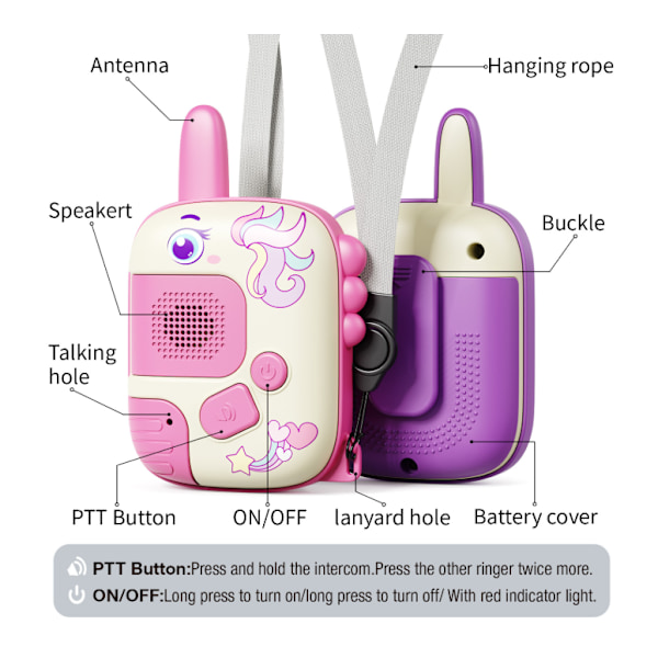 Børne-walkie-talkie med lang rækkevidde, trådløs transmission, pager, udendørs samtale, tegneserielegetøj med snor pony