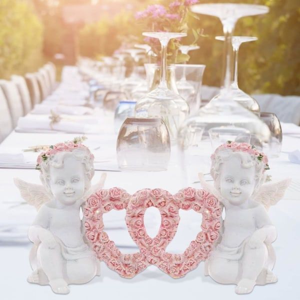 Sæt med 2 Valentinsdags-pynt - Engle med hjerte og rose - Kunsthåndværk i harpiks til Valentinsdag - Til kvinder, mænd og par