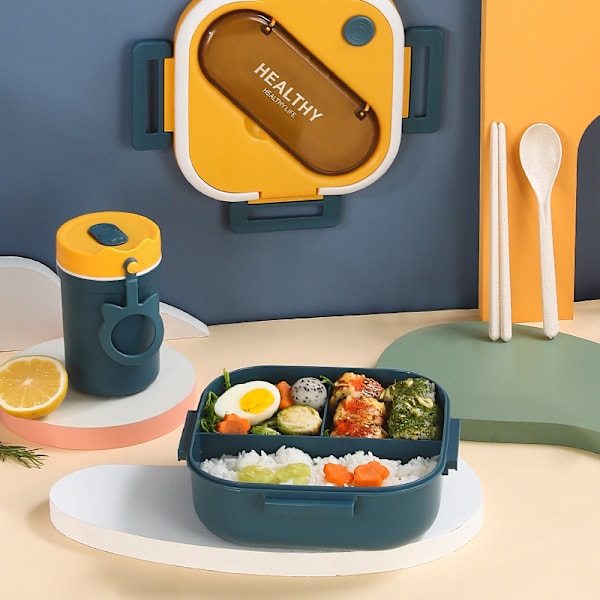 Lunchlåda för barn, kontorslunchlåda med bestick, soppbehållare, lämplig för mikrovågsugn, specialdesignad för picknick, camping, skola och kontor green