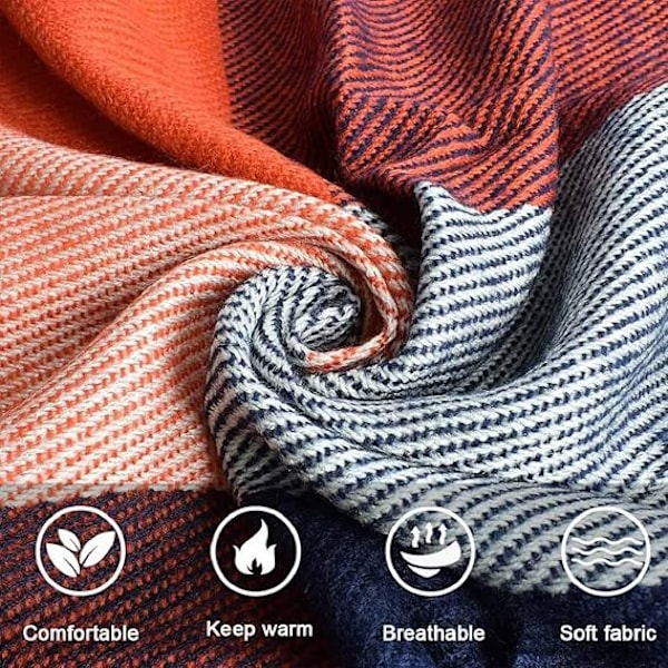 Vinter Lang Blød Varmt Tartan Check Sjal Wraps til Kvinder Uld Spinding Tassel Shawl Lang Stole