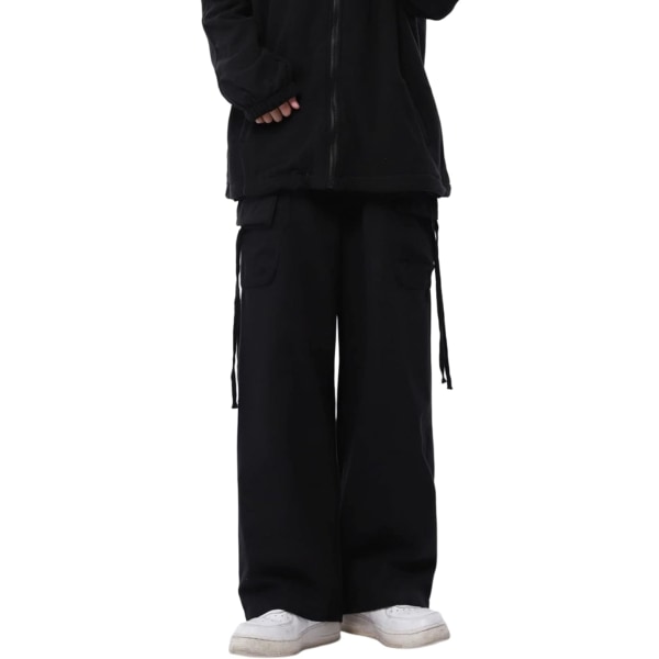 Sorte løse overalls til kvinder Vintage bukser med brede ben /XL black XL