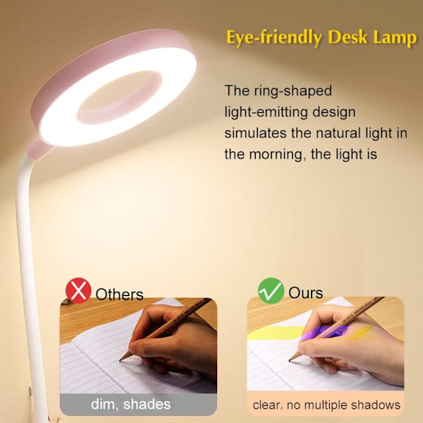 Fällbar LED-skrivbordslampa med pennhållare med fjärrkontroll och timerfunktion för ögonskydd Rosa Versión de control remoto