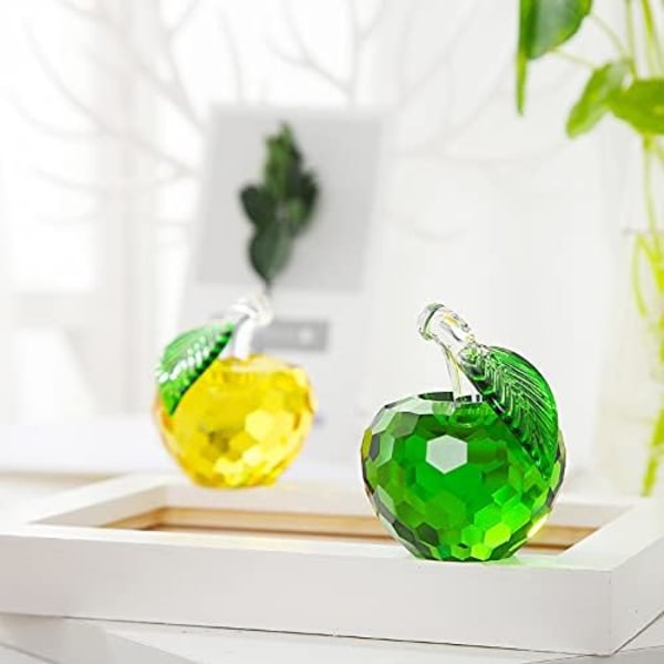 Kristalläpple Pappersvikt Konstglas Frukt Samlarobjekt Figurer, Hem Bröllop Dekor Prydnad, Grönt Äpple 40mm Green