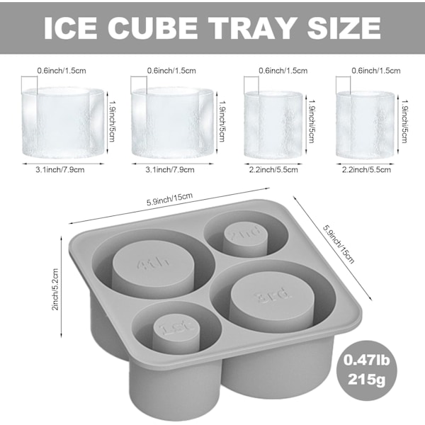 Silikone Isterningebakke med Låg til Stanely Kop, Tumbler Isform, Cylinder Silikone Isterningebakker til Fryser BPA-fri, Tåler Opvaskemaskine (Grå) Grey