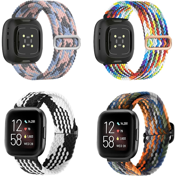 4 stk Elastiske Nylonremmer Kompatibel med Fitbit, Fitbit Versa 3 Remmer Flettet Nylon Sport, Fitbit Versa 4 Remmer Erstatning