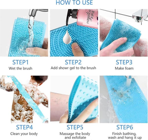 Extra lång ryggskrubbare Silikon kroppsskrubb bälte Rygg exfolierare Ryggskrubbare