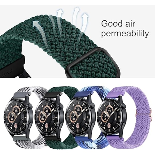 0,78 tommer flettede nylon elastikbånd til Samsung Galaxy Watch 4/5/6/Active2 40 tommer, 44 tommer