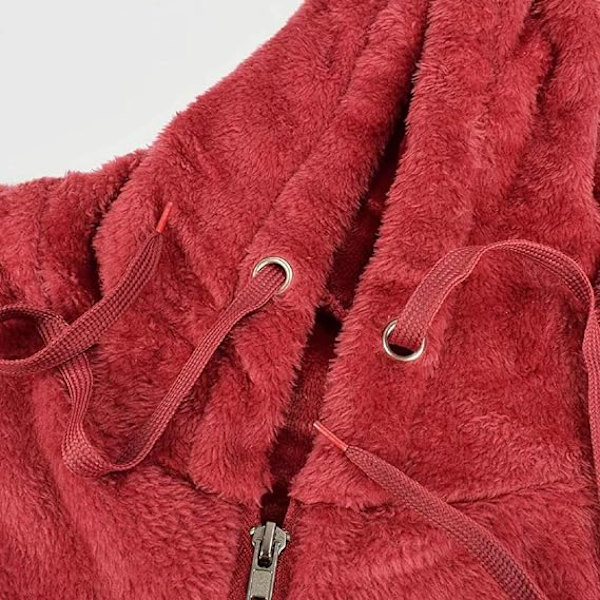 Dame Sweatshirt Fuzzy Casual Løs Fløjl Trøje Langærmet Teddy Fleece Hoodies med Lommer Hoodie Snørebånd Pullover Jumpers Yderbeklædning Frakke
