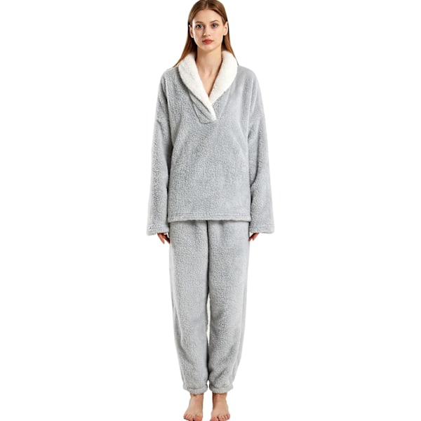 Dam Pyjamas Varma Fleece Pyjamas Set Vinter Mjuk Dam 2-Delar Nattkläder Loungewear Set Långärmad Topp och Termiska Byxor Pjs Sleepwear