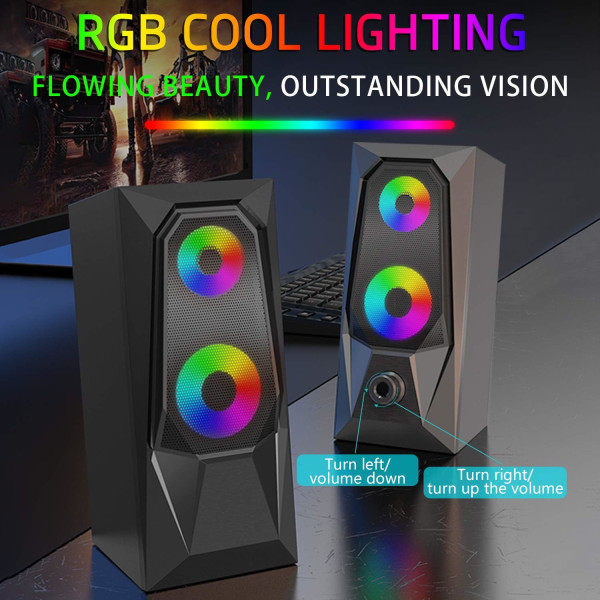 Datorhögtalare, RGB Färgad LED-ljusemitterande Högtalare, Stereo Subwoofer Datorhögtalare, USB2.0 Kanal PC-högtalare