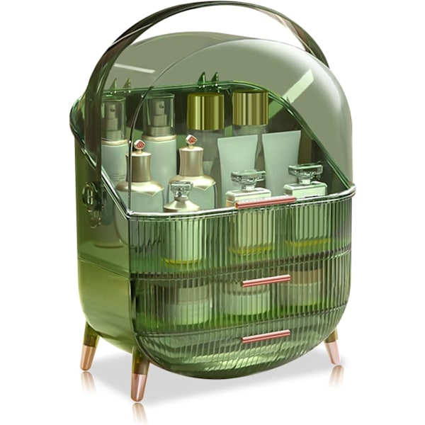 Retro Serie Multifunktionel Makeup Taske Støvtæt Kosmetik Opbevaringsboks, Finishboks til hjemme Desktop. Green