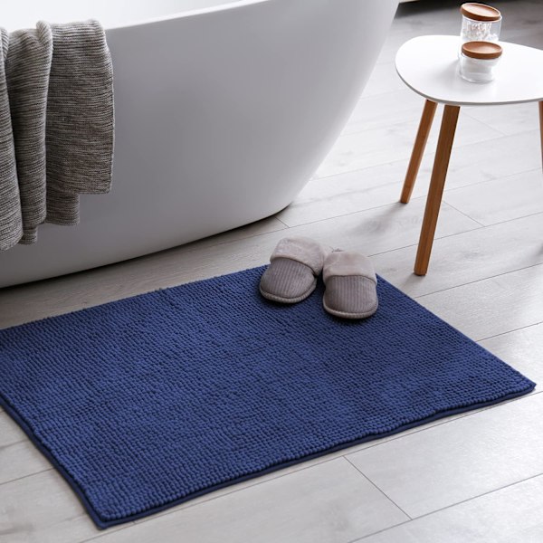 Skridsikker Mikrofiber Badeværelses- og Toiletmåtte - Blød & Behagelig Måtte med Maskinvaskbar Design - Vandabsorberende & Hurtigtørrende til at Holde (40x60cm) Blå Navy