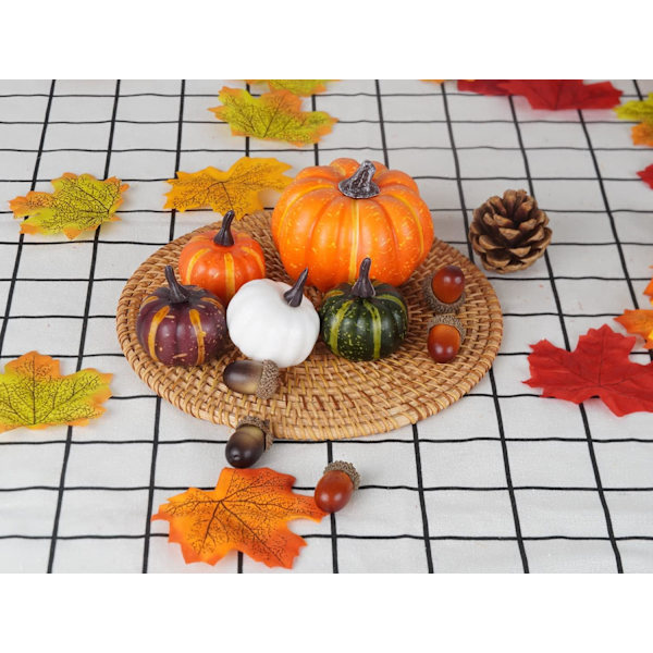162 st Autumn Konstgjorda Lönnlöv, Skörde Pumpor, Ekollon, Tallkottar och Orange Bärstjälkar Set för Höst Thanksgiving