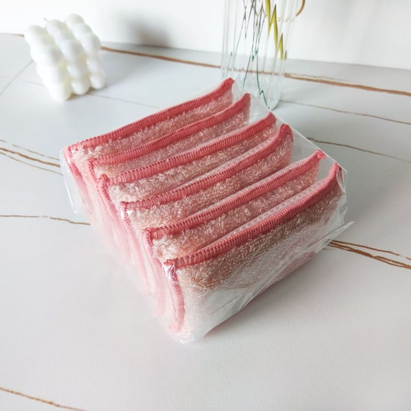 Ecological Bamboo sponge 13x9x2. 5cm pink sponge (6 pieces)