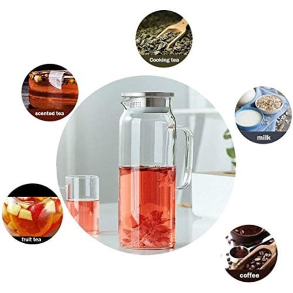 Borosilikatglass Vannkanne Saftkanne Karaffel med Lokk Børste for Varm/Kaldt Vann Iste 1200ml