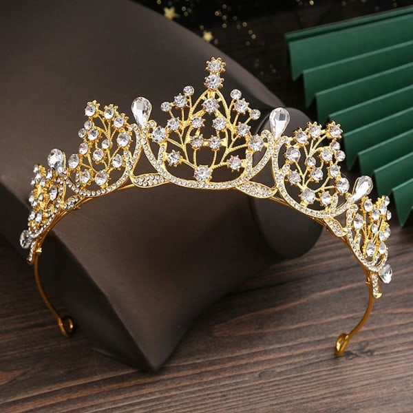 Princess Crystal Tiaras Rhinestone Hårbøjle GULD guld gold